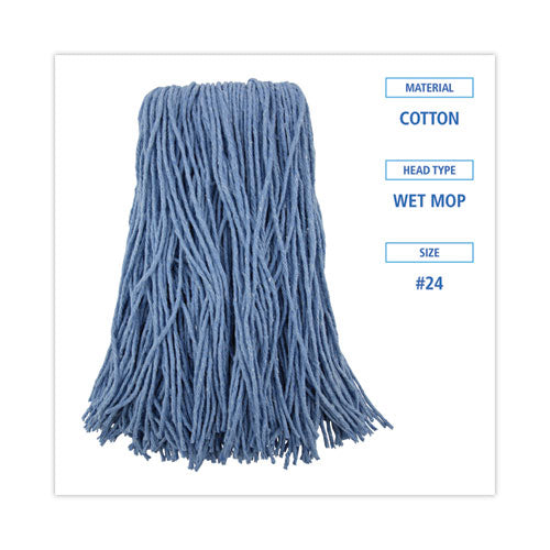 Image of Boardwalk® Mop Head, Standard Head, Cotton/synthetic Fiber, Cut-End, #24, Blue, 12/carton