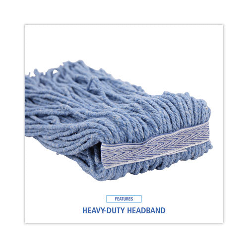 Image of Boardwalk® Mop Head, Standard Head, Cotton/synthetic Fiber, Cut-End, #24, Blue, 12/carton