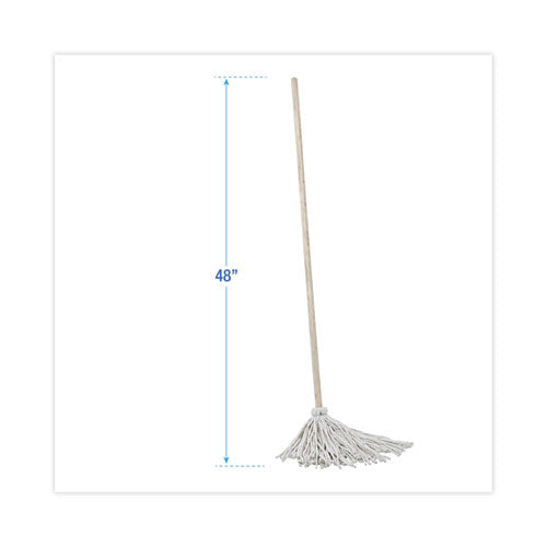 Image of Boardwalk® Handle/Deck Mops, #12 White Cotton Head, 48" Natural Wood Handle, 6/Pack