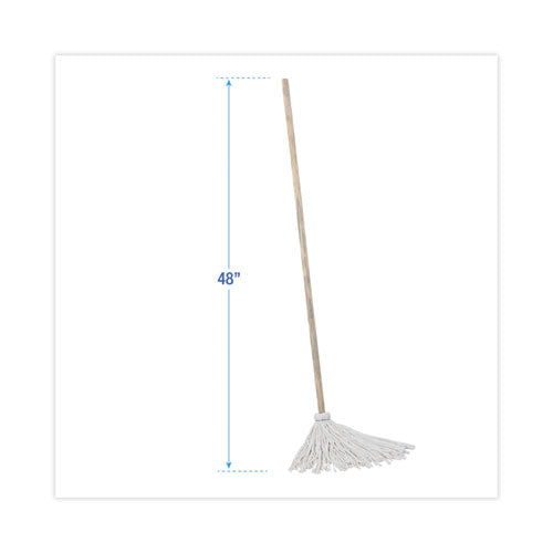 Image of Boardwalk® Handle/Deck Mops, #12 White Rayon Head, 48" Natural Wood Handle, 6/Pack