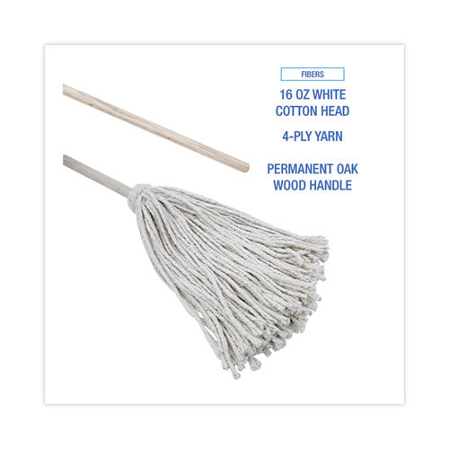 Image of Boardwalk® Handle/Deck Mops, #16 White Cotton Head, 48" Natural Wood Handle