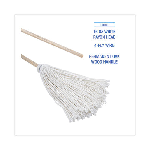 Image of Boardwalk® Handle/Deck Mops, #16 White Rayon Head, 48" Natural Wood Handle