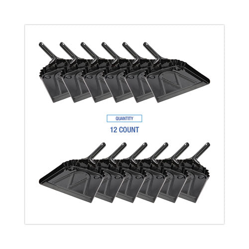 Image of Boardwalk® Metal Dust Pan, 12 x 14, 5" Handle, 20-Gauge Steel, Black, 12/Carton