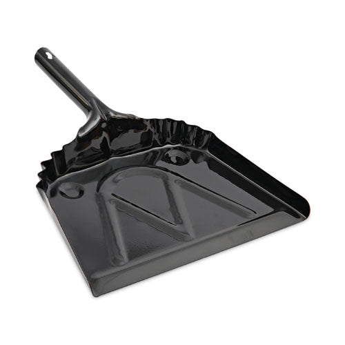 Image of Boardwalk® Metal Dust Pan, 12 x 14, 5" Handle, 20-Gauge Steel, Black, 12/Carton