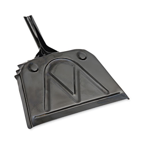 Image of Boardwalk® Metal Dust Pan, 12 x 14, 5" Handle, 20-Gauge Steel, Black, 12/Carton