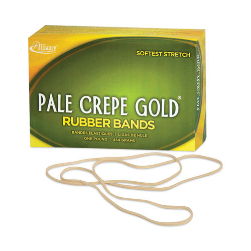 Image of Alliance® Pale Crepe Gold Rubber Bands, Size 117B, 0.06" Gauge, Golden Crepe, 1 lb Box, 300/Box