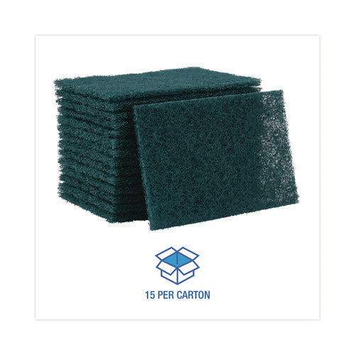 Image of Boardwalk® Heavy-Duty Scouring Pad, 6 x 9, Green, 15/Carton