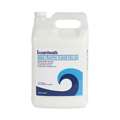 Image of Boardwalk® High Traffic Floor Polish, Apply 3 to 5 Coats per Application, Unscented, 1 gal Bottle, 4/Carton