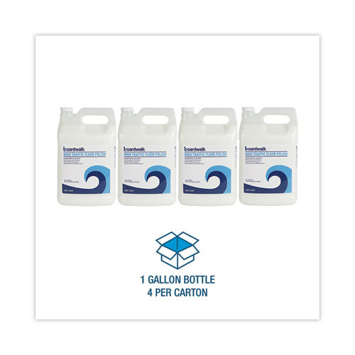 Image of Boardwalk® High Traffic Floor Polish, Apply 3 to 5 Coats per Application, Unscented, 1 gal Bottle, 4/Carton