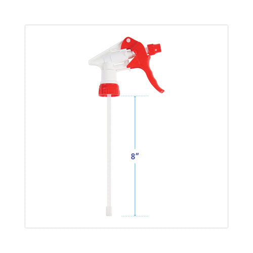 Image of Boardwalk® General Purpose Trigger Sprayer, 8" Tube, Fits 16 oz to 24 oz Bottles, Red/White, 24/Carton