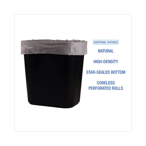 Image of Boardwalk® High-Density Can Liners, 10 gal, 6 mic, 24" x 23", Natural, Perforated Roll, 50 Bags/Roll, 20 Rolls/Carton