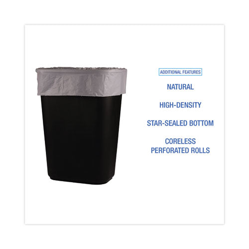 Image of Boardwalk® High-Density Can Liners, 16 gal, 6 mic, 24" x 33", Natural, Perforated Roll, 50 Bags/Roll, 20 Rolls/Carton
