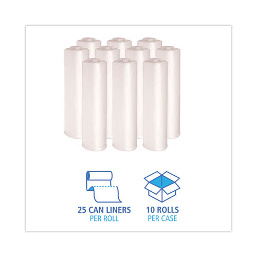 Image of Boardwalk® High-Density Can Liners, 45 gal, 13 mic, 40" x 46", Natural, Perforated Roll, 25 Bags/Roll, 10 Rolls/Carton