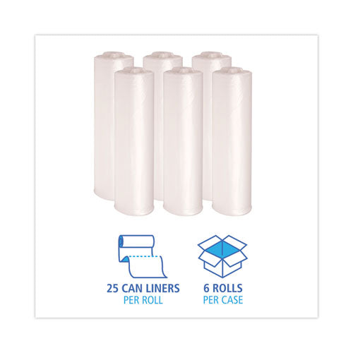 Image of Boardwalk® High-Density Can Liners, 45 gal, 19 mic, 40" x 46", Natural, Perforated Roll, 25 Bags/Roll, 6 Rolls/Carton
