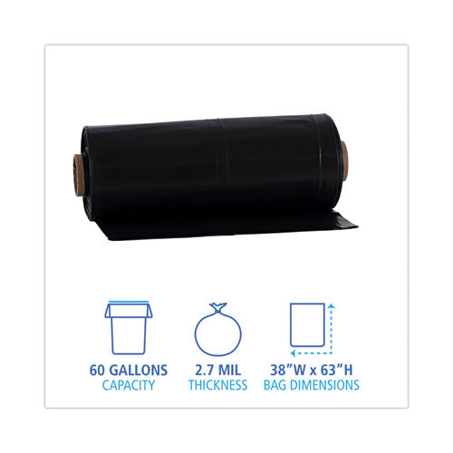 Image of Boardwalk® Industrial Drum Liners Rolls, 60 gal, 2.7 mil, 38" x 63", Black, 50/Carton