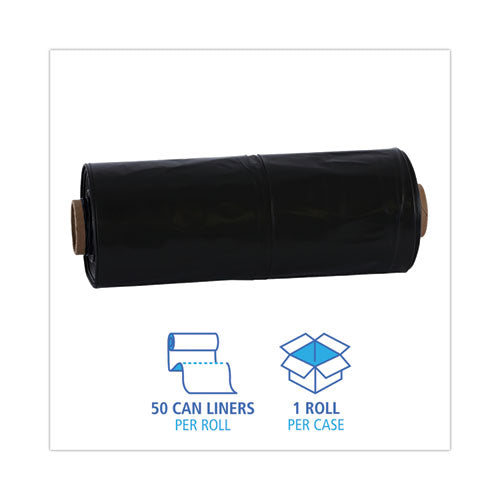 Image of Boardwalk® Industrial Drum Liners Rolls, 60 gal, 2.7 mil, 38" x 63", Black, 50/Carton