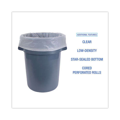 Image of Boardwalk® Industrial Drum Liners Rolls, 60 gal, 2.7 mil, 38" x 63", Clear, 50/Carton