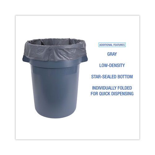 Image of Boardwalk® Linear Low Density Industrial Can Liners, 60 gal, 1.3 mil, 38" x 58", Gray, Flat Pack, 100/Carton