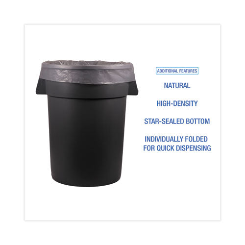 Image of Boardwalk® High Density Industrial Can Liners Flat Pack, 33 gal, 16 mic, 33" x 40", Natural, Flat Pack, 200/Carton