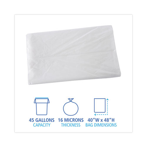 Image of Boardwalk® High Density Industrial Can Liners Flat Pack, 45 gal, 16 mic, 40" x 48", Natural, Flat Pack, 200/Carton