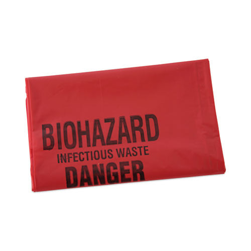 Image of Boardwalk® Linear Low Density Health Care Trash Can Liners, 16 gal, 1.3 mil, 24" x 32", Red, Flat Pack, 250/Carton