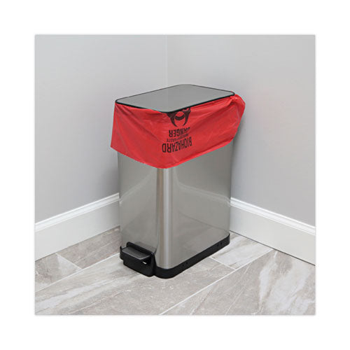 Image of Boardwalk® Linear Low Density Health Care Trash Can Liners, 16 gal, 1.3 mil, 24" x 32", Red, Flat Pack, 250/Carton