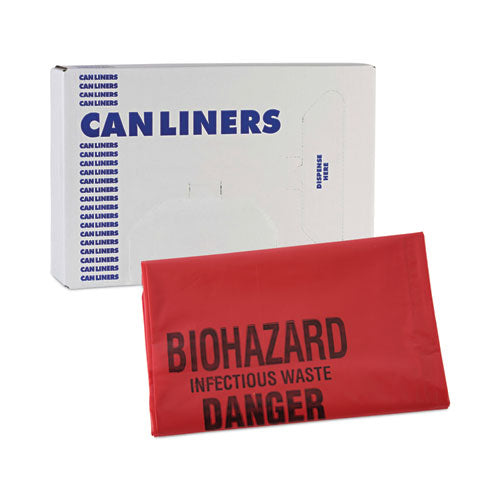 Image of Boardwalk® Linear Low Density Health Care Trash Can Liners, 16 gal, 1.3 mil, 24" x 32", Red, Flat Pack, 250/Carton