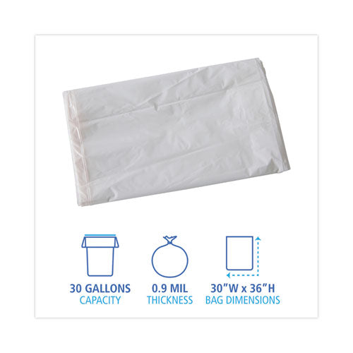 Image of Boardwalk® Linear Low Density Industrial Can Liners, 30 gal, 0.9 mil, 30" x 36", White, Flat Pack, 100/Carton