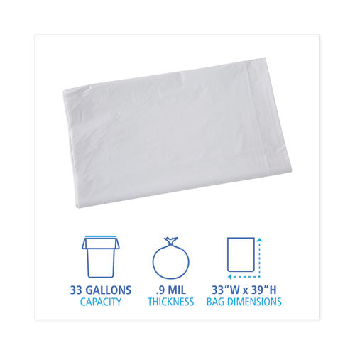 Image of Boardwalk® Linear Low Density Industrial Can Liners, 33 gal, 0.9 mil, 33" x 39", White, Flat Pack, 100/Carton