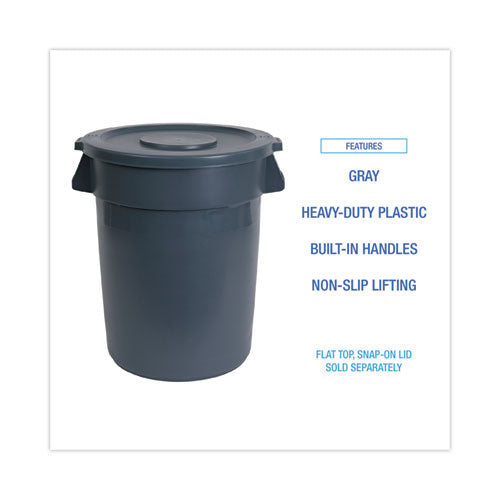 Image of Boardwalk® Round Waste Receptacle, 44 gal, Plastic, Gray