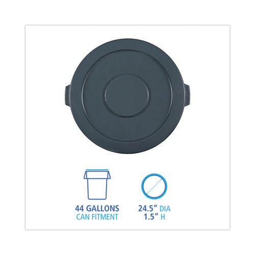 Image of Boardwalk® Lids For 44 Gal Waste Receptacles, Flat-Top, Round, Plastic Gray