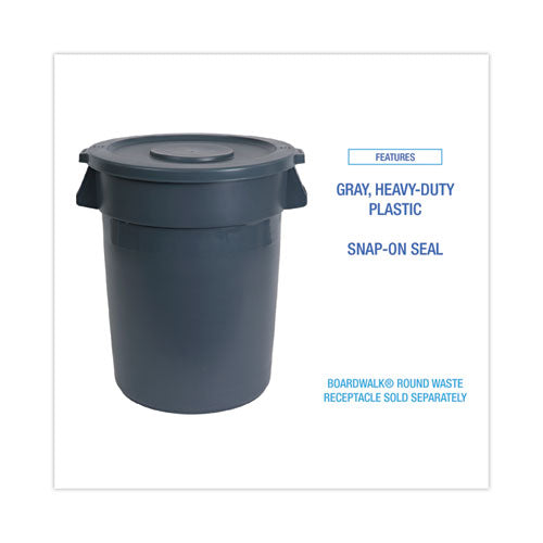 Image of Boardwalk® Lids For 44 Gal Waste Receptacles, Flat-Top, Round, Plastic Gray