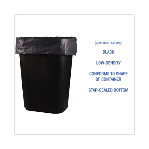 Image of Boardwalk® Low-Density Waste Can Liners, 16 gal, 1 mil, 24" x 32", Black, Perforated Roll, 10 Bags/Roll, 15 Rolls/Carton