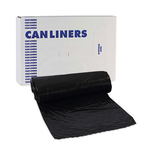 Image of Boardwalk® Low-Density Waste Can Liners, 16 gal, 1 mil, 24" x 32", Black, Perforated Roll, 10 Bags/Roll, 15 Rolls/Carton
