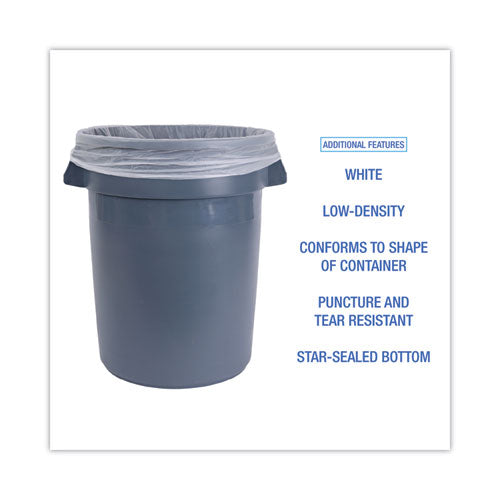 Image of Boardwalk® Low-Density Waste Can Liners, 30 gal, 0.5 mil, 30" x 36", White, Perforated Roll, 10 Bags/Roll, 20 Rolls/Carton