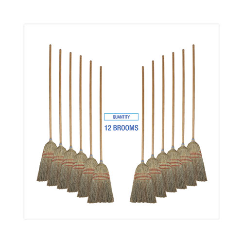 Image of Boardwalk® Parlor Broom, Corn Fiber Bristles, 55" Overall Length, Natural, 12/carton