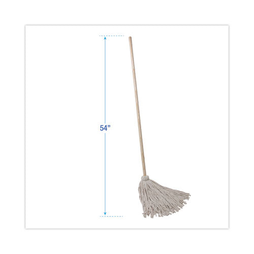 Image of Boardwalk® Handle/Deck Mops, #24 White Cotton Head, 54" Natural Wood Handle, 6/Pack