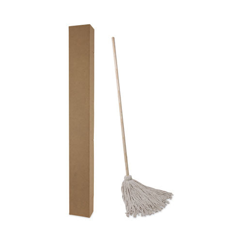 Image of Boardwalk® Handle/Deck Mops, #24 White Cotton Head, 54" Natural Wood Handle, 6/Pack