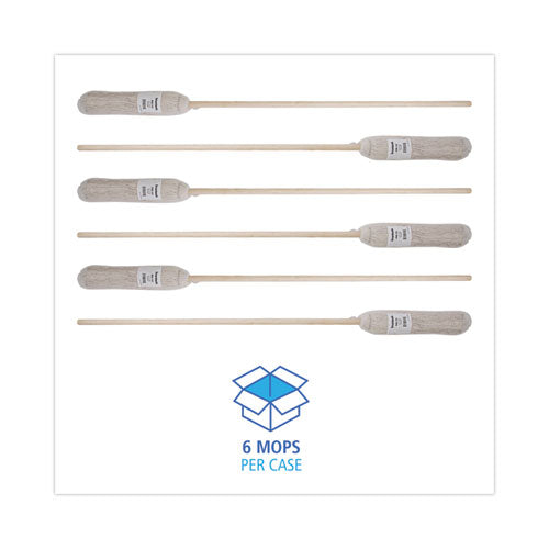 Image of Boardwalk® Handle/Deck Mops, #24 White Cotton Head, 54" Natural Wood Handle, 6/Pack