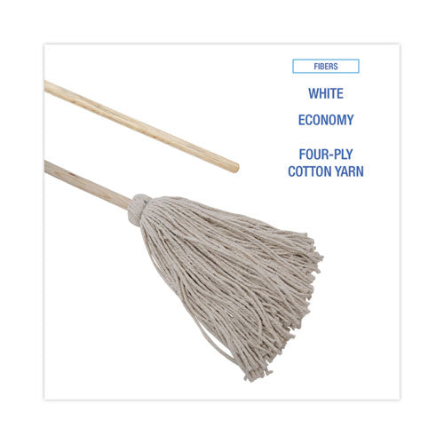 Image of Boardwalk® Handle/Deck Mops, #24 White Cotton Head, 54" Natural Wood Handle, 6/Pack