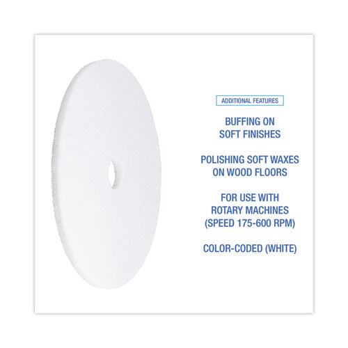 Image of Boardwalk® Polishing Floor Pads, 24" Diameter, White, 5/carton