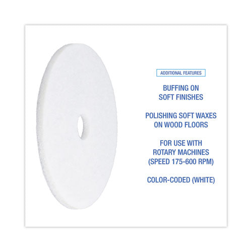 Image of Boardwalk® Polishing Floor Pads, 20" Diameter, White, 5/carton