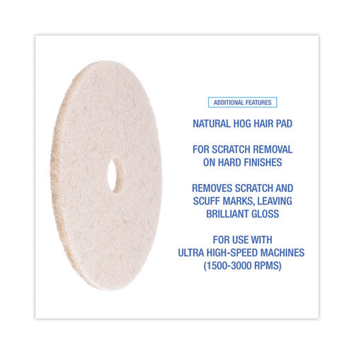 Image of Boardwalk® Natural Hog Hair Burnishing Floor Pads, 20" Diameter, Tan, 5/carton