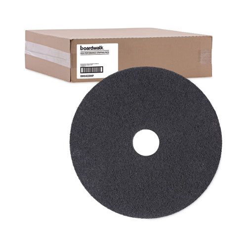 Image of Boardwalk® High Performance Stripping Floor Pads, 20" Diameter, Black, 5/carton