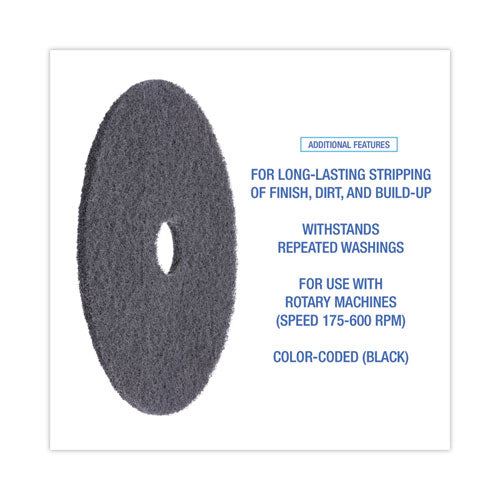 Image of Boardwalk® High Performance Stripping Floor Pads, 20" Diameter, Black, 5/carton