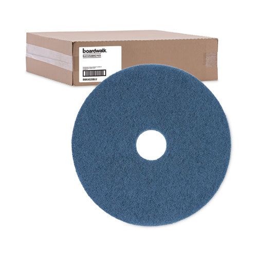 Image of Boardwalk® Scrubbing Floor Pads, 20" Diameter, Blue, 5/carton