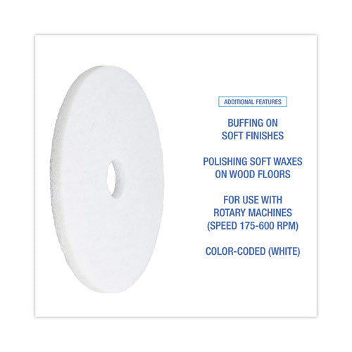 Image of Boardwalk® Polishing Floor Pads, 18" Diameter, White, 5/carton