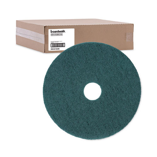 Image of Boardwalk® Heavy-Duty Scrubbing Floor Pads, 18" Diameter, Green, 5/carton