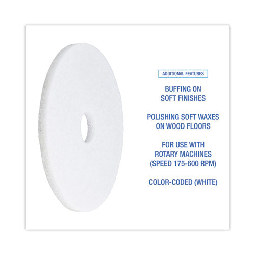 Image of Boardwalk® Polishing Floor Pads, 17" Diameter, White, 5/carton