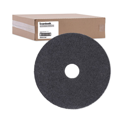 Image of Boardwalk® High Performance Stripping Floor Pads, 17" Diameter, Black, 5/carton